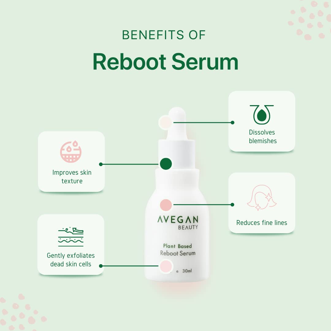 AVEGAN and Wellness Beauty Plant Based Reboot Serum Gentle Exfoliating Blemish Spot Treatment with Alpha and Beta Hydroxy Acid