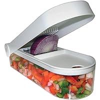 Jean-Patrique Magic Vegetable Chopper with Container - White Chopper Vegetable Cutter with Two Interchangeable Blades, Capture Tray, Easy-Cleaning Tool - Cucumber, Salad, Tomatoes, Onion Chopper
