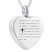 misyou Stainless Steel Cremation Urn Necklace Bible Lords Prayer Heart Pendant Memorial Ashes Keepsake Urn Necklace