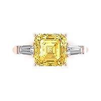 Clara Pucci 3.50 carat Asscher cut 3 stone Solitaire Natural Yellow Citrine Proposal Wedding Anniversary Bridal Ring 18K Rose Gold
