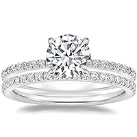 Round Cut 1ct Moissanite Ring Set, Sterling Silver, Engagement/Bridal Ring Gift