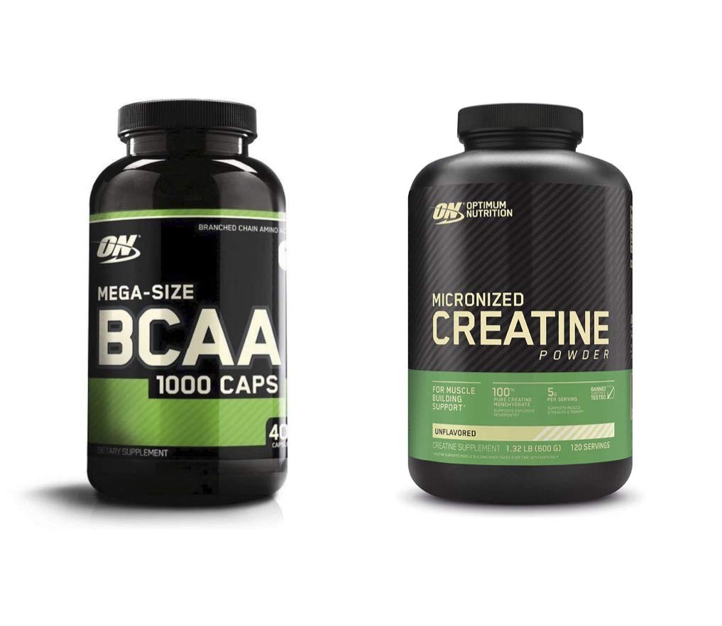 Optimum Nutrition Instantized BCAA Capsules, Keto Friendly Branched Chain Essential Amino Acids (400 Count) with Micronized Creatine Monohydrate Powder, Unflavored (120 Servings) - Bundle Pack