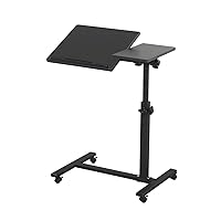 Overbed Bedside Desk Mobile Rolling Laptop Stand Tilting Overbed Table with Wheels Height Adjustable Tray Table for Laptop Bed Sofa Side Table (Black)
