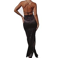 Just Quella Women's Strappy Backless Evening Party Maxi Dress with Slit