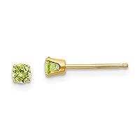 14k Gold Round Birth Month Peridot Post Earrings Jewelry Gifts for Women in Yellow Gold Choice of Birth Month and 3mm-August 4mm-August