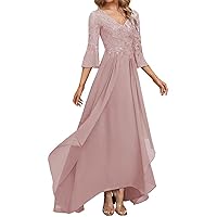 Mother of The Bride Dresses Lace Applique - 3/4 Sleeve V Neck Formal Evening Gowns