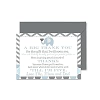 Paper Clever Party Blue Elephant Baby Shower Thank You Cards with Envelopes Blank Notes Prefilled Message Boys Personalize for Registry Gifts Cute Jungle Animal Set 4x6, 15 Pack Printed