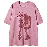 Loose T-Shirts Hip Hop Tops Men Cross Girl Printed Goth Punk Oversized T Shirt Streetwear Tshirt Tee Unisex