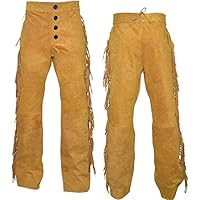 Men's Native American Buckskin/Deerskin Suede Leather Pant Fringes Red Indian Cowboy Reenactment Mountain Man Waist 36