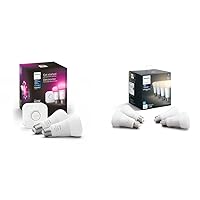 Hue Smart Light Starter Kit - Includes (1) Bridge and (2) 60W A19 LED Bulb & Smart 60W A19 LED Bulb - Soft Warm White Light - 4 Pack - 800LM - E26 - Indoor