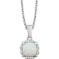 14k White Gold Opal Polished Opal and .05 Dwt Diamond Necklace Jewelry for Women