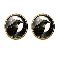 Charm Full Moon Crow Earrings Art Charm Jewelry Friend Gift