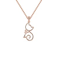 Certified Cat Design Pendant in 14K White/Yellow/Rose Gold with 0.02 Ct Round Natural Solitaire Diamond & 18k Gold Chain Necklace for Women | Cat Animal Lover Pendant Necklace for Friends (IJ, I1-I2)