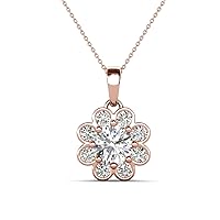 Lab Grown Diamond (6.50 mm) IGI Certified Women Halo Floral Pendant 1.40 ctw 14K Rose Gold Included 18 Inches 14K Rose Gold Chain