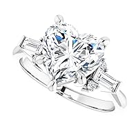 Moissanite Engagement Rings, 3CT Total, Heart Shaped, Sizes 3-12, Colorless, VVS1 Clarity, 925 Sterling Silver with 18K White Gold Settings