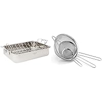 Cuisinart 16-Inch Roaster, Chef's Classic Rectangular Roaster with Rack, Stainless Steel, 7117-16URP1 & Mesh Strainers, 3 Pack Set, CTG-00-3MS Silver
