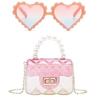 Kids small jelly handbag heart glasses set ladies colorful clear cute bag for girls women's mini bags