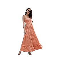 Women's Cling Backless Flowy A Line Pure Color Elegant Maxi Elastic Waist Dress
