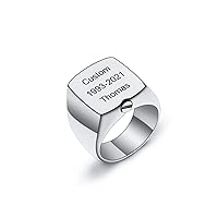 Cremation Urn Signet Ring for Ashes Stainless Steel Personalized Photo Rings Text Engraved Mens Ring Memorial Jewelry Keepsake with Ring Size Adjusters