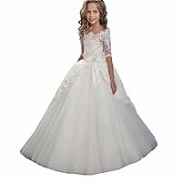 White Tulle Flower Girl Dresses Kids First Communion Ball Gown for Weddings Pageant Girls Dress with Sleeves