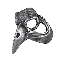 Gothic 925 Sterling Silver Black Raven Skull Ring Bird Crow Skull Ring Punk Jewelry for Men Boys Size 9-12