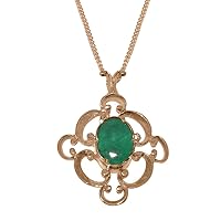 Solid 18k Rose Gold Natural Emerald Womens Pendant & Chain - Choice of Chain lengths