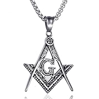 Mens Freemason Masonic Lodge Pendant Necklace Stainless Steel Silver Men