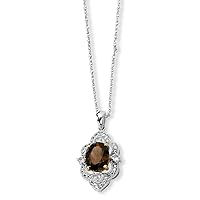 925 Sterling Silver Lobster Claw Closure and 14K Smokey Quartz and White Topaz and Diamond Necklace 17 Inch Measures 7mm Wide Jewelry for Women