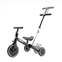 XJD Toddler Bike, 7 in 1 Tricycle with Push Handle, Balance Bike for 1-3 Years Old, Adjustable Seat Height & Removable Pedal, Black (Carbon Steel, EVA Wheels)