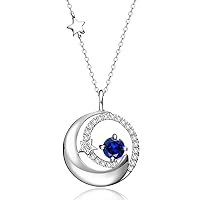 FANCIME Birthstone Necklaces 925 Sterling Silver Moon and Star Pendant Fine Jewelry Birthday Christmas Gifts for Girls Mom Wife Lady Daughter, Adjustable Chain 16+2