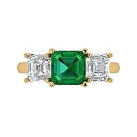 Clara Pucci 3.35 Square Emerald Baguette cut 3 Stone W/Accent Simulated Emerald Anniversary Promise Bridal ring 18K Yellow Gold