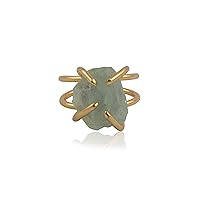 Handmade Ring For Women | Raw Stone Aquamarine Gemstone Adjustable Ring | Brass Gold Plated Prong Sett Wholesale Jewelry | 1730)3F