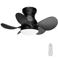 Ceiling Fans with Lights, DC Motor 22 inch Low Profile Ceiling Fans with Remote Control, Reversible Blades Small Black Flush Mount Ceiling Fan for Kitchen Bedroom Dining Room Living Room