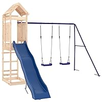 vidaXL Outdoor Solid Pine Wood Playset - Multi-Activity Center with Platform, Wave Slide, Double Swing Set, Sandpit - Sturdy Frame, Safe, Kids Friendly