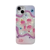 Mamarmot for iPhone 14 Case Cover Aesthetic Pink Jellyfish Glitter Case Cute Ocean Fish Shockproof Protective Hard Back Cover for Women Girls for iPhone 14 (for iPhone 14)