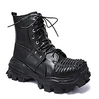 Men's Genuine Leather Motorcycle Boots Gothic Street Boots Men Military Combat Boots Male Punk Ankle Boots Western Lace up Rock Shoes Fashion