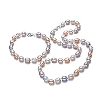 7.5x9mm Multicolor Drop Freshwater Cultured Pearl Set AA+ Quality Necklace 18