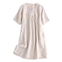FTCayanz Women's Summer Tunic Dress V Neck Casual Loose Midi Dresses with Pockets