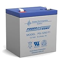 Power Sonic PS-1250 Rechargeable Sealed Lead Acid Battery 12V 5AH for General Purpose, Medical, Emergency Lighting, Fire and Security with F1 Terminals
