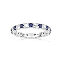 10K/14K/18K Gold Sapphire and Diamond Wedding Bands for Women Real Diamond and Simulated Sapphire Half Eternity Band Ring Jewelry Gift for Her