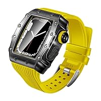 Rubber Strap for Apple Watch 7 Band 45mm Metal Stainless Steel Protective Matel Case+Strap for iWatch7 6 5 4 3 SE 44mm 41MM 40MM (Color : Yellow, Size : for iwatch 44MM)