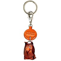 Shetland Sheepdog Leather Dog Small Keychain VANCA CRAFT-Collectible Keyring Charm Pendant Made in Japan