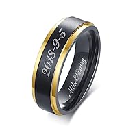 MPRAINBOW Personalized Promise Wedding Ring - 6mm Stainless Steeel Custom Engraved Rainbow Rings Band, Promise Wedding Engagement Ring Comfort Fit for Men Women