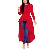 XJYIOEWT Womens Dresses for Wedding Guest Long Sleeve, Sleeve for Long Women Tops Bodycon Dress Low Ruffle High Dresses