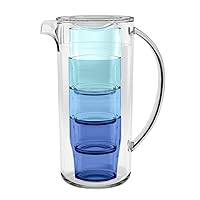 TarHong Simple Stacked Nested Pitcher Set with 4 Assorted Color Glasses, 91 oz, Premium Plastic, 5 Piece Set