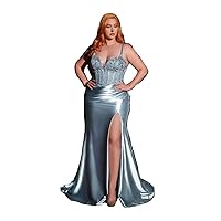LA Divine CD838C SATIN FITTED GOWN WITH LACE DETAILS - Dusty Blue