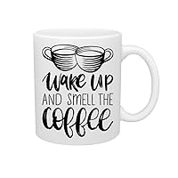 Wake UP and Smell The Coffee Printed Black Ceramic Coffee Mug : Size (325ML)