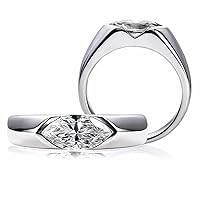 10x5mm Oval Marquise Cut Moissanite Engagement Ring for Women Platinum Plated Silver Half Bezel Tension Set Solitaire Wedding Band D color VVS Moissanite Diamond Anniversary Promise Rings