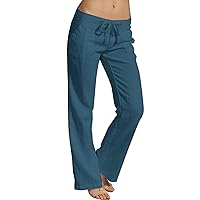 Womens Wide Leg Sweatpants Linen Blend Drawstring Plus Size Loose Fit Palazzo Pants 2024 Summer Lounge Trousers