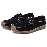 Women's Suede Casual Oxford Shoes Lace-up Flat Low Heel Wide Work Oxfords Classic Loafers Black